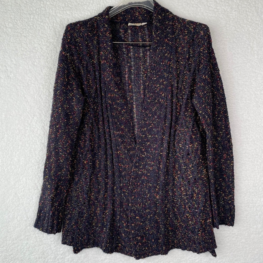 Coco & Claire Women Navy Blue Multi Color Confetti Pointelle Open Cardigan M